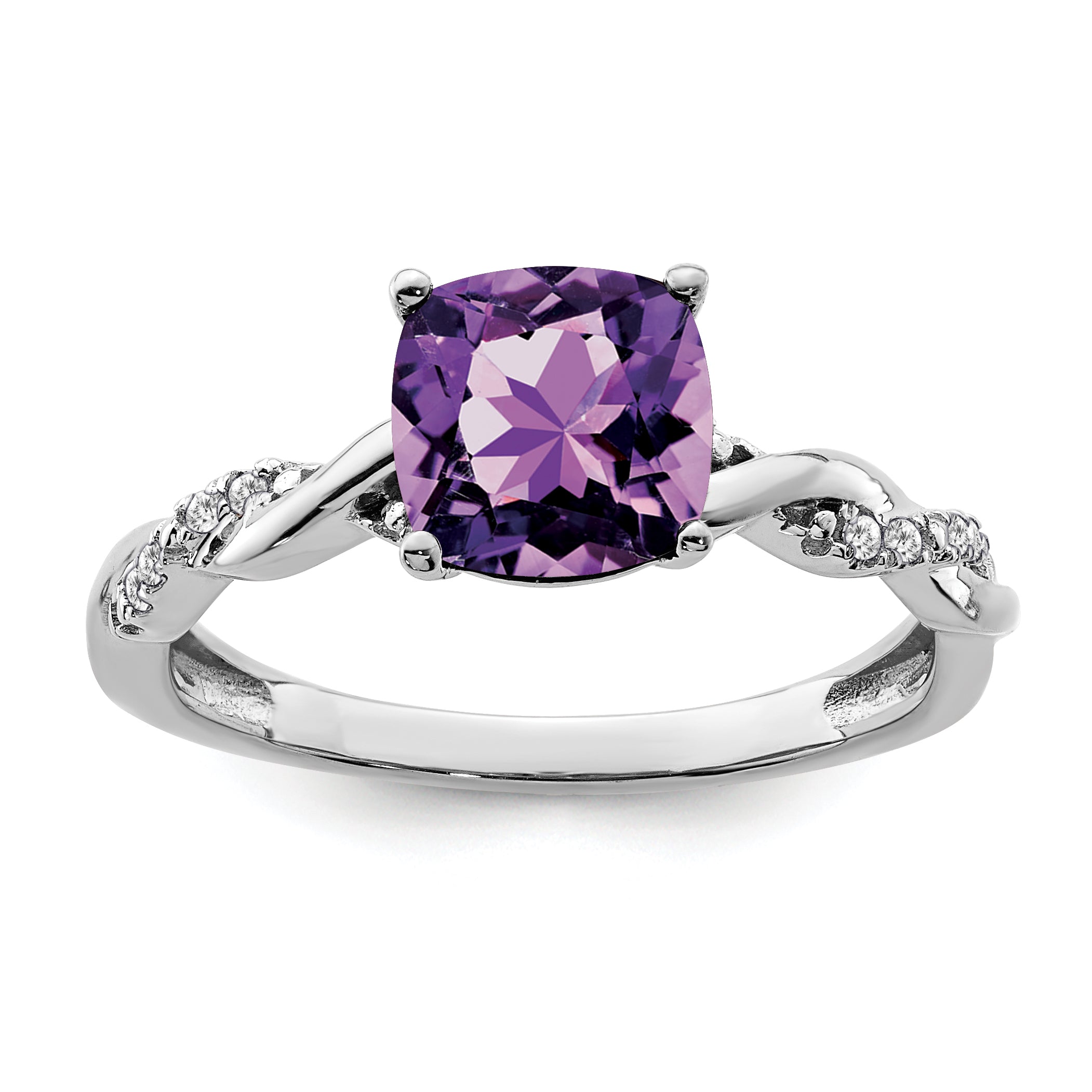 Sterling Silver Rhodium-plated Amethyst and Diamond Ring Main image