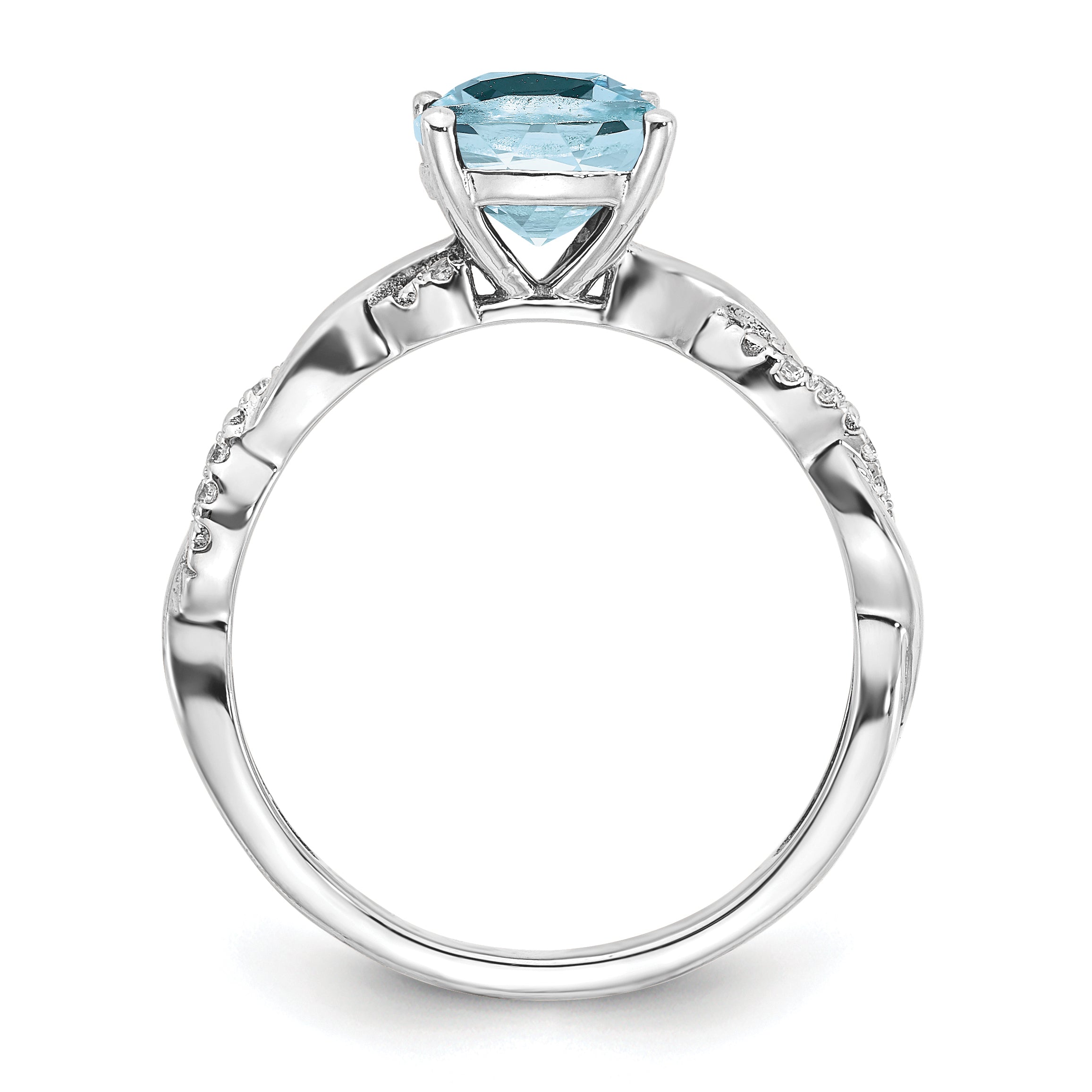 Sterling Silver Rhodium-plated Aquamarine and Diamond Ring Secondary image