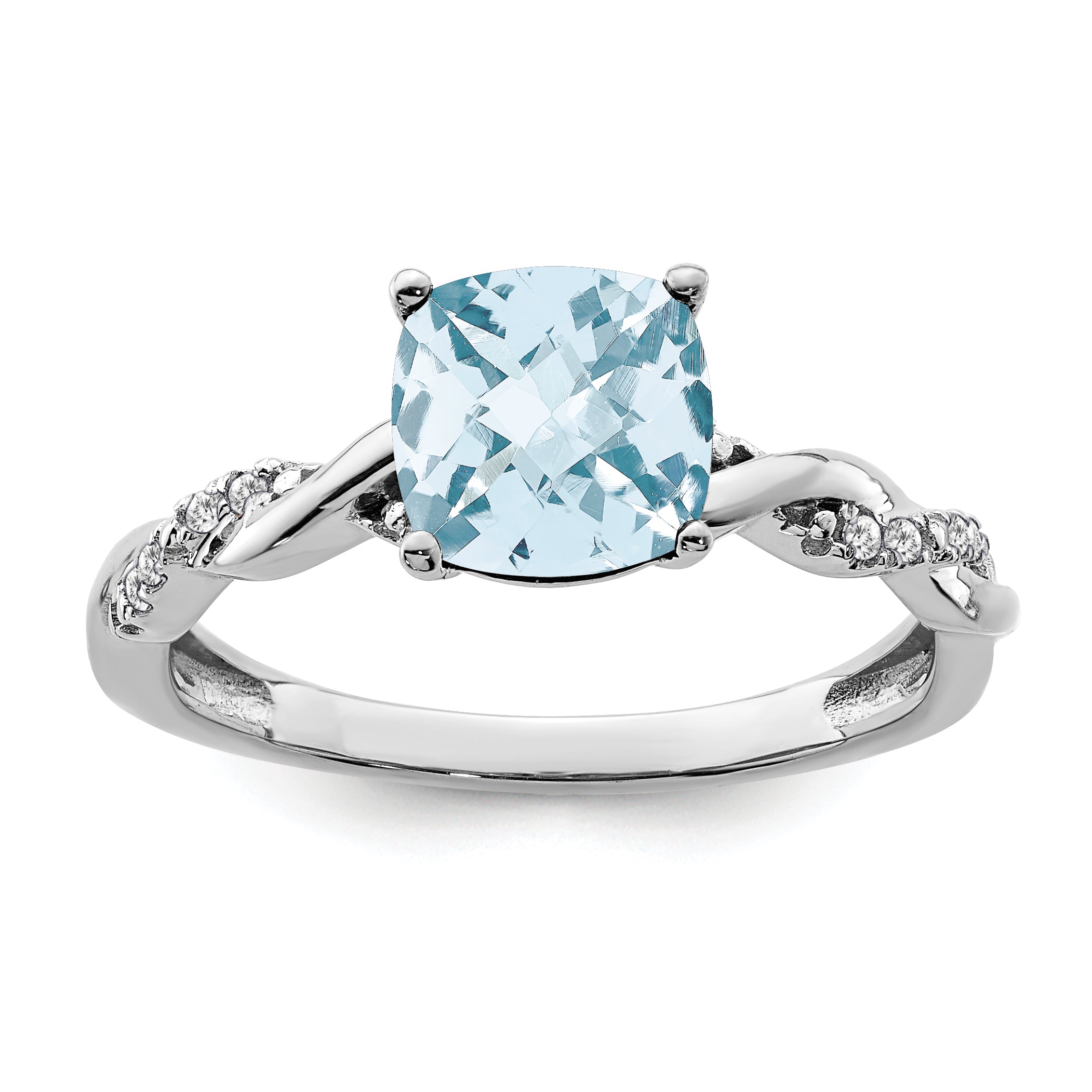 Sterling Silver Rhodium-plated Aquamarine and Diamond Ring Main image