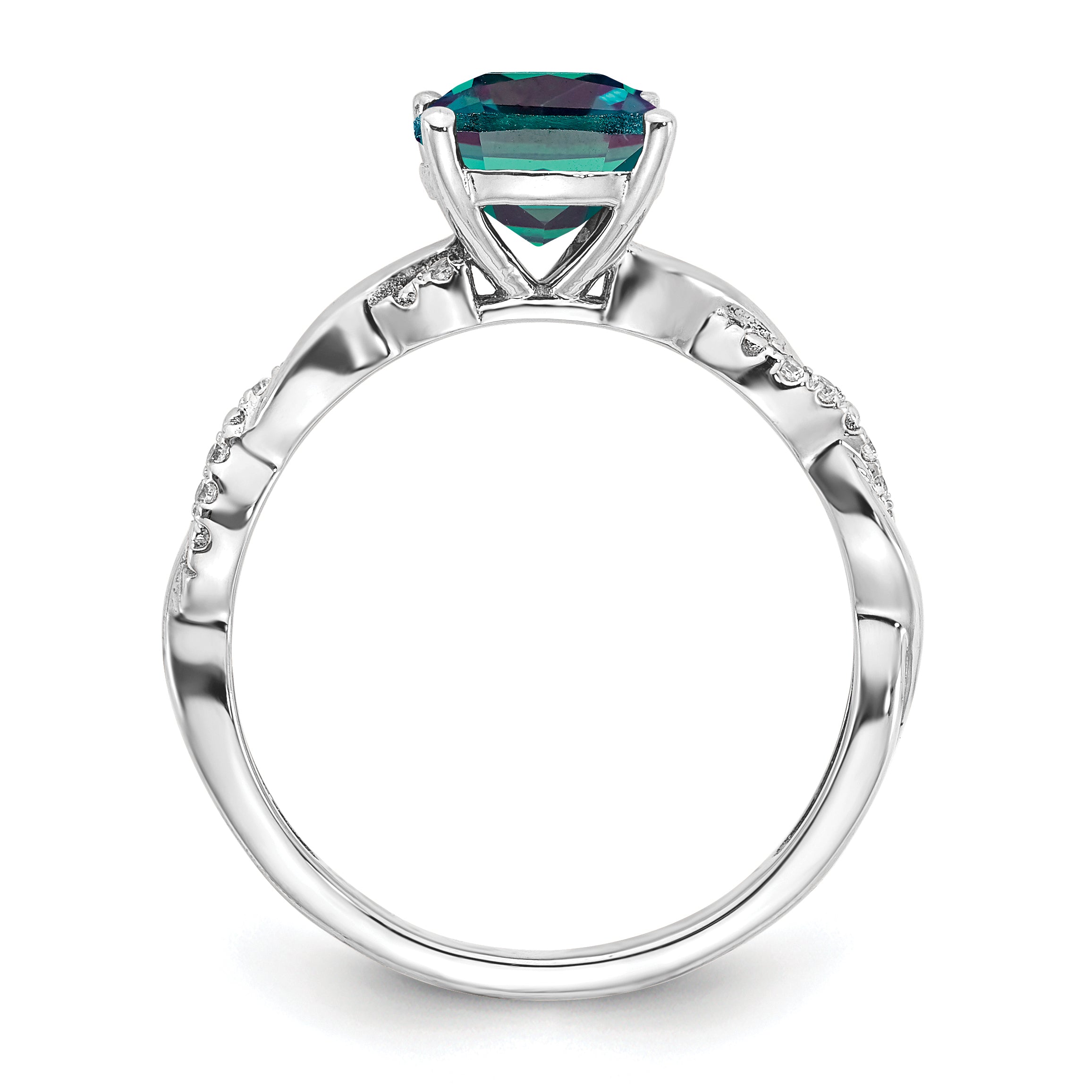 Sterling Silver Rhodium-plated Created Alexandrite and Diamond Ring Secondary image