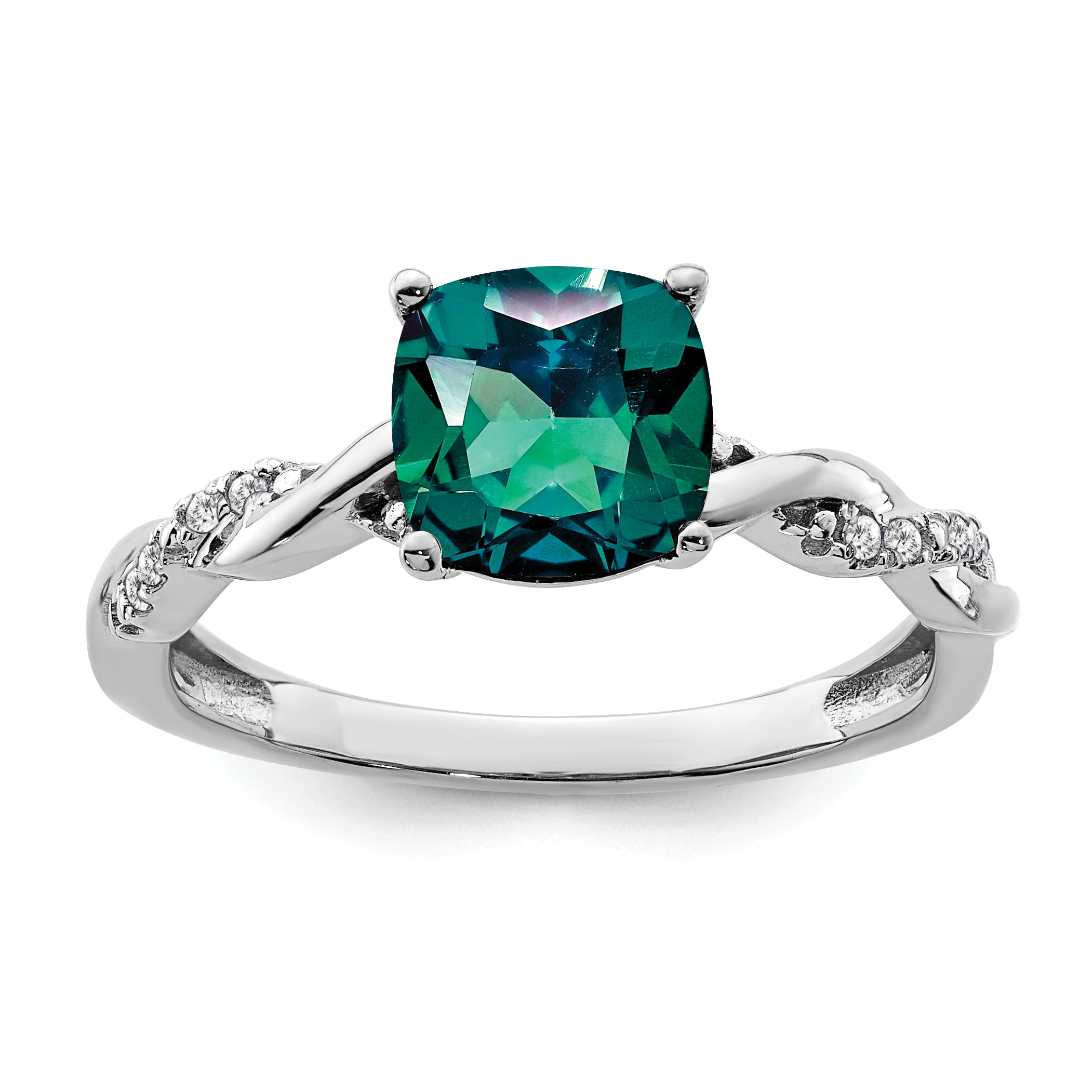 Sterling Silver Rhodium-plated Created Alexandrite and Diamond Ring Main image