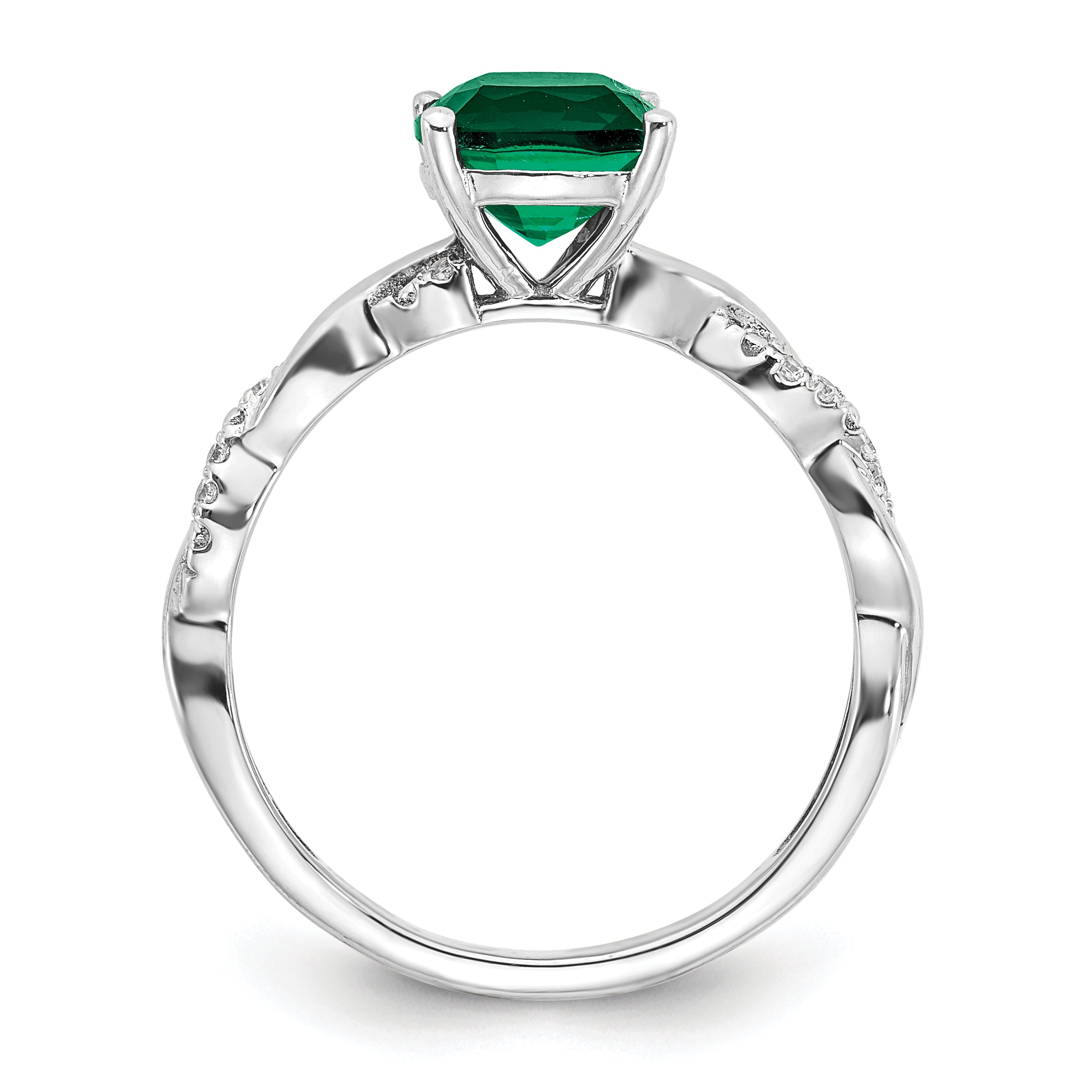 Sterling Silver Rhodium-plated Created Emerald and Diamond Ring Secondary image