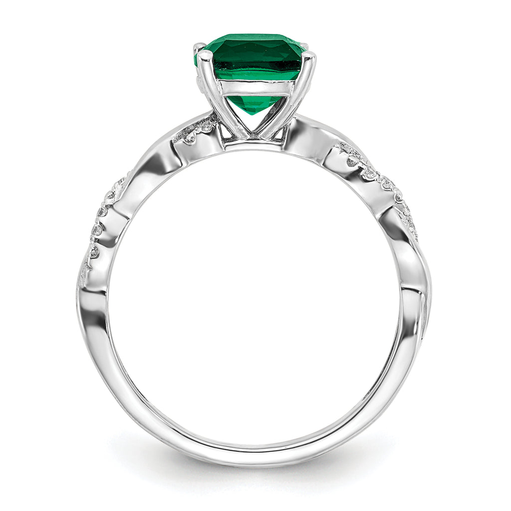 Sterling Silver Rhodium-plated Created Emerald and Diamond Ring