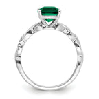 Sterling Silver Rhodium-plated Created Emerald and Diamond Ring