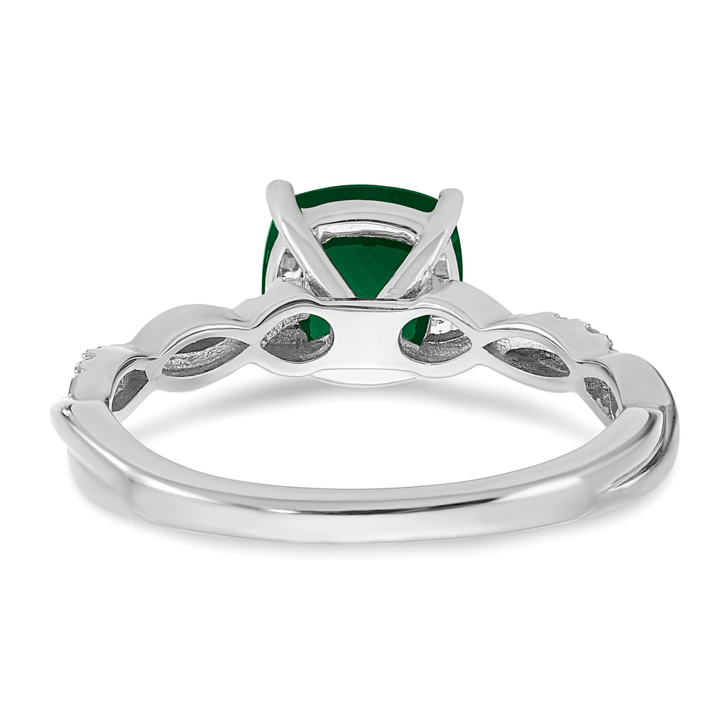 Sterling Silver Rhodium-plated Created Emerald and Diamond Ring