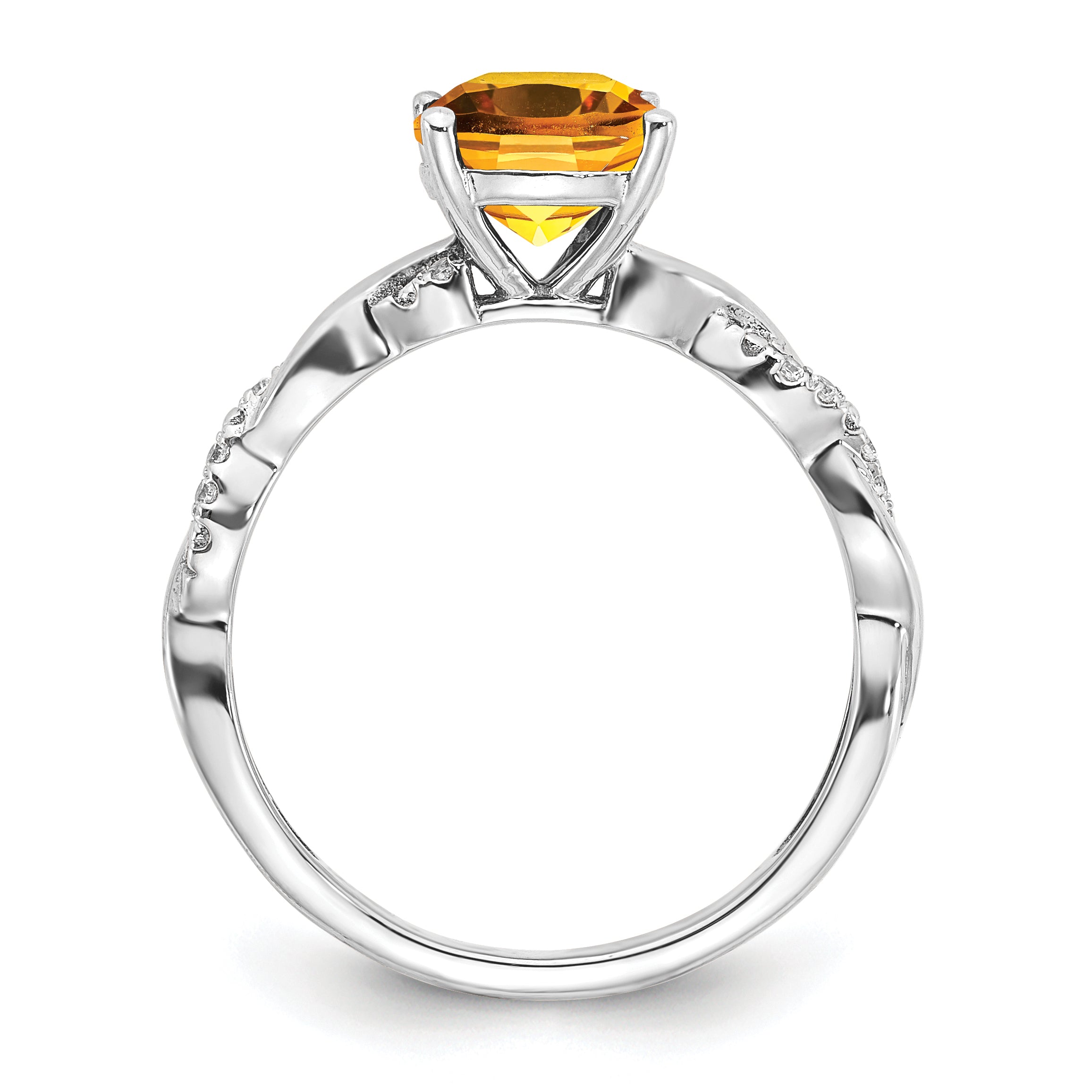 Sterling Silver Rhodium-plated Citrine and Diamond Ring Secondary image
