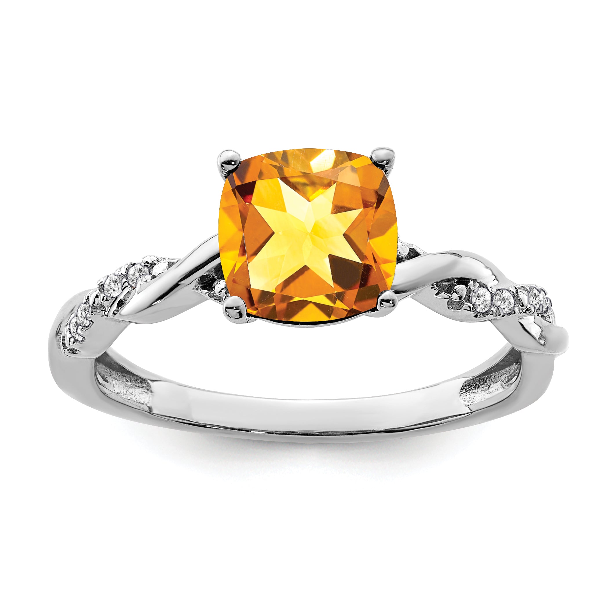 Sterling Silver Rhodium-plated Citrine and Diamond Ring Main image
