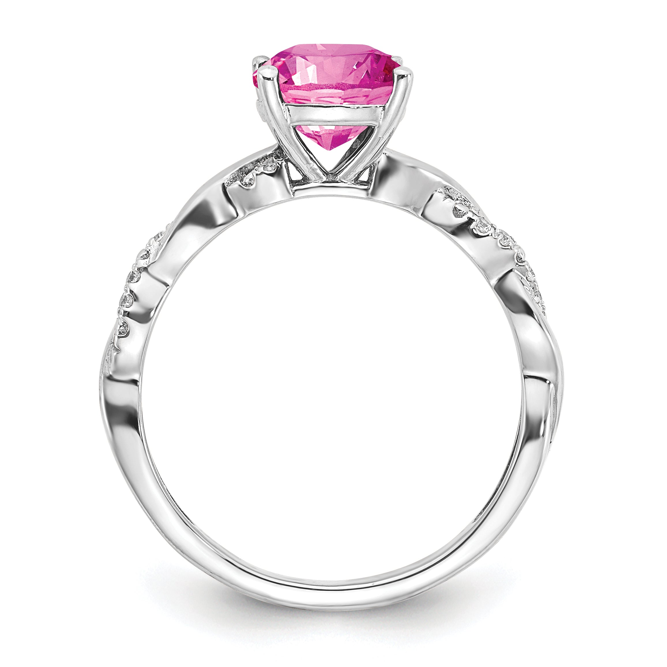 Sterling Silver Rhodium-plated Created Pink Sapphire and Diamond Ring Secondary image