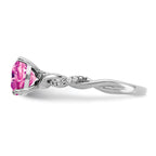 Sterling Silver Rhodium-plated Created Pink Sapphire and Diamond Ring