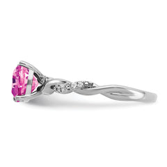 Sterling Silver Rhodium-plated Created Pink Sapphire and Diamond Ring