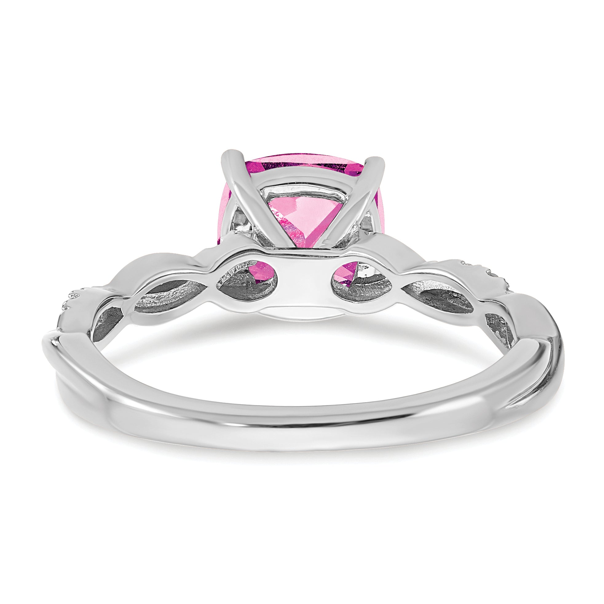 Sterling Silver Rhodium-plated Created Pink Sapphire and Diamond Ring