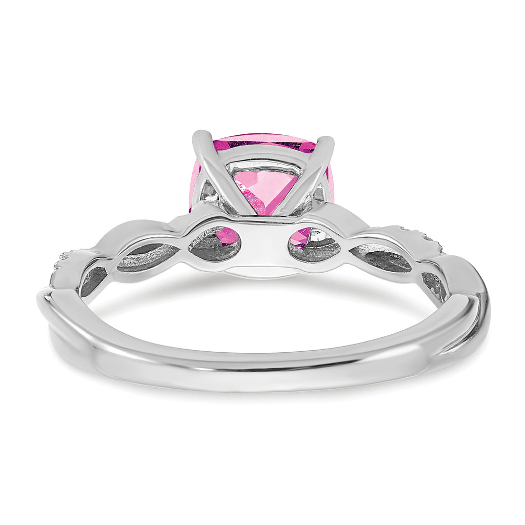 Sterling Silver Rhodium-plated Created Pink Sapphire and Diamond Ring