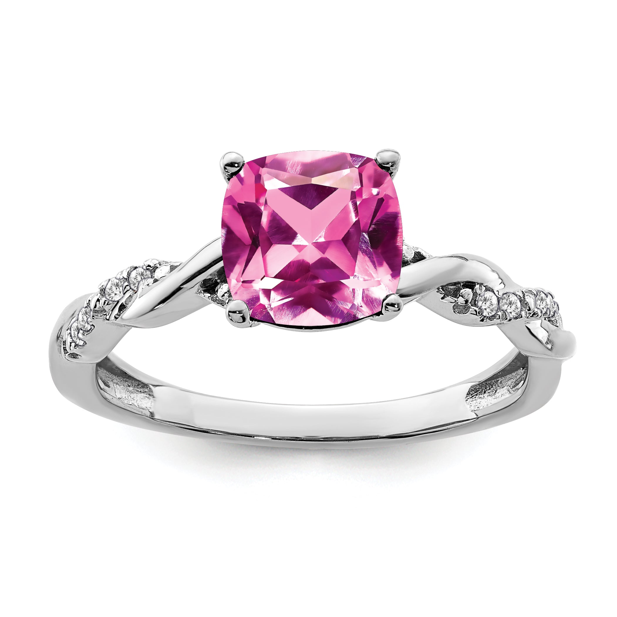 Sterling Silver Rhodium-plated Created Pink Sapphire and Diamond Ring Main image