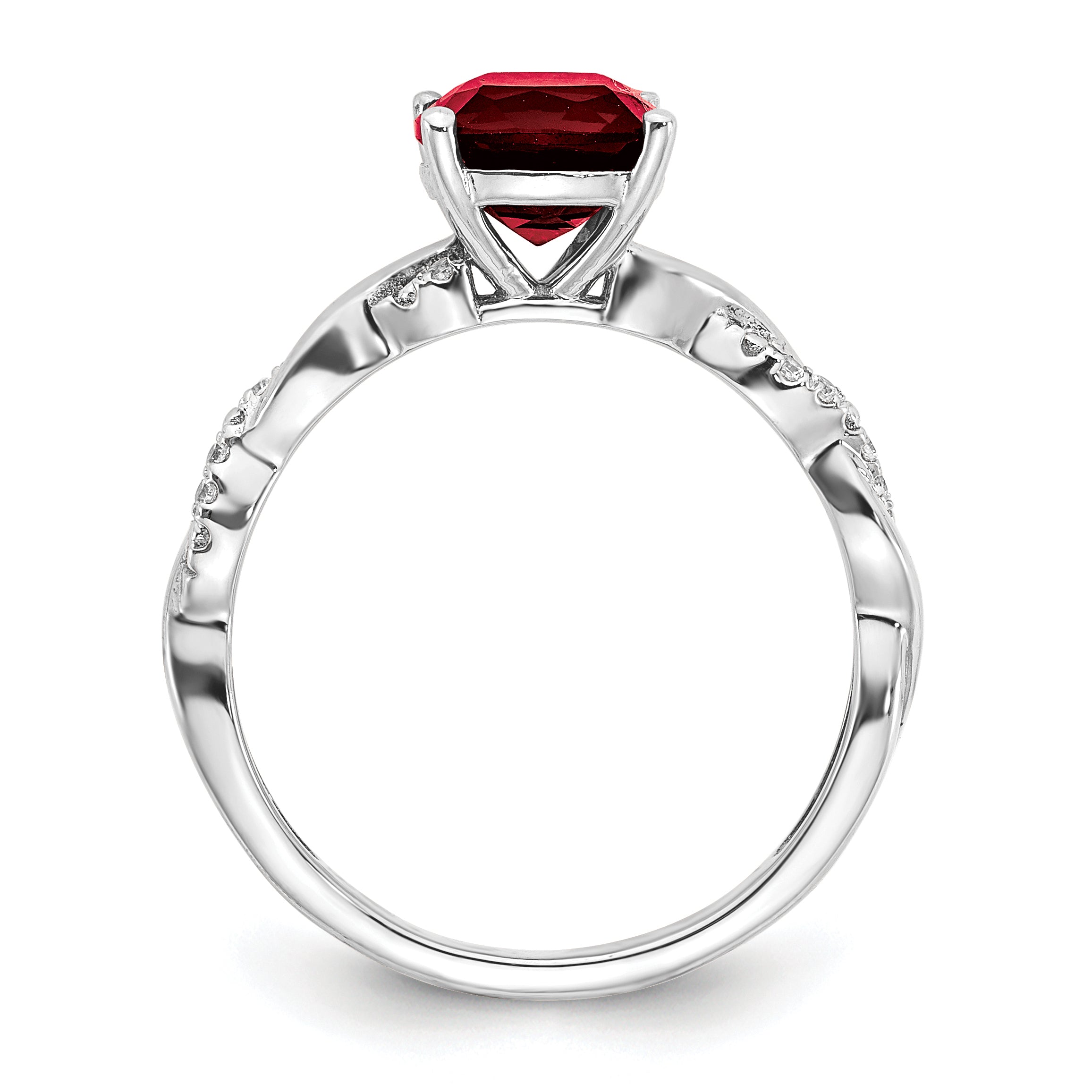 Sterling Silver Rhodium-plated Created Ruby and Diamond Ring Secondary image
