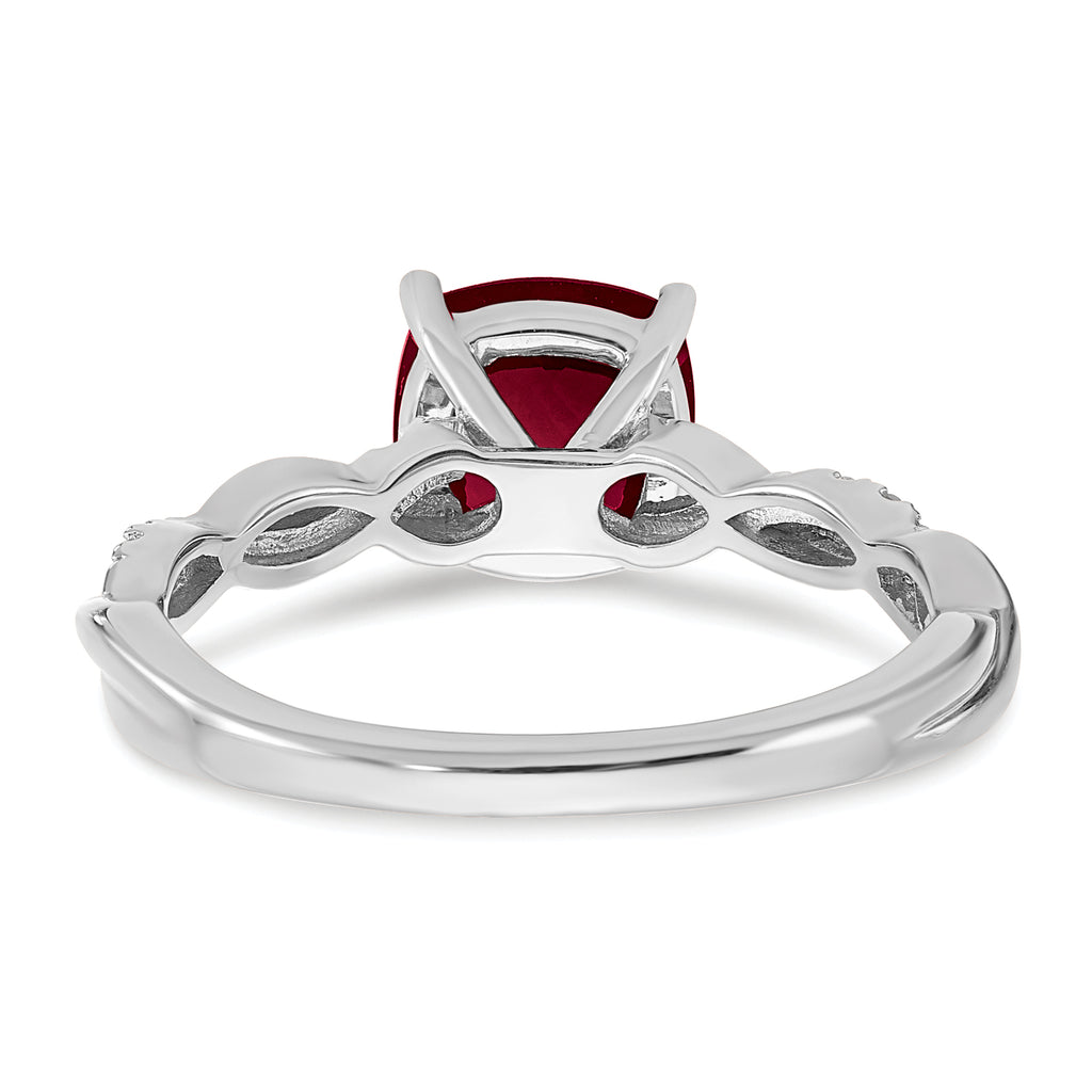 Sterling Silver Rhodium-plated Created Ruby and Diamond Ring