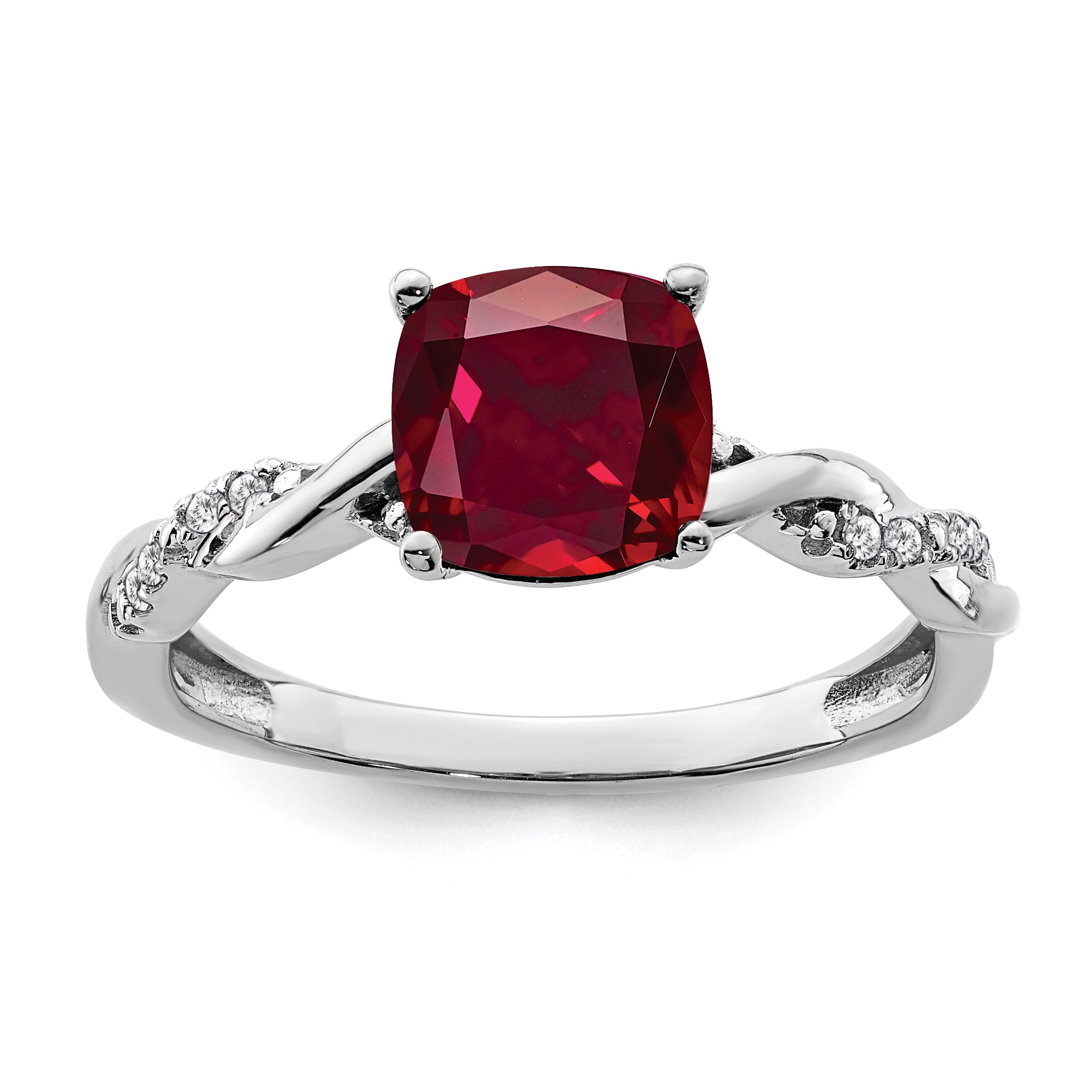 Sterling Silver Rhodium-plated Created Ruby and Diamond Ring Main image