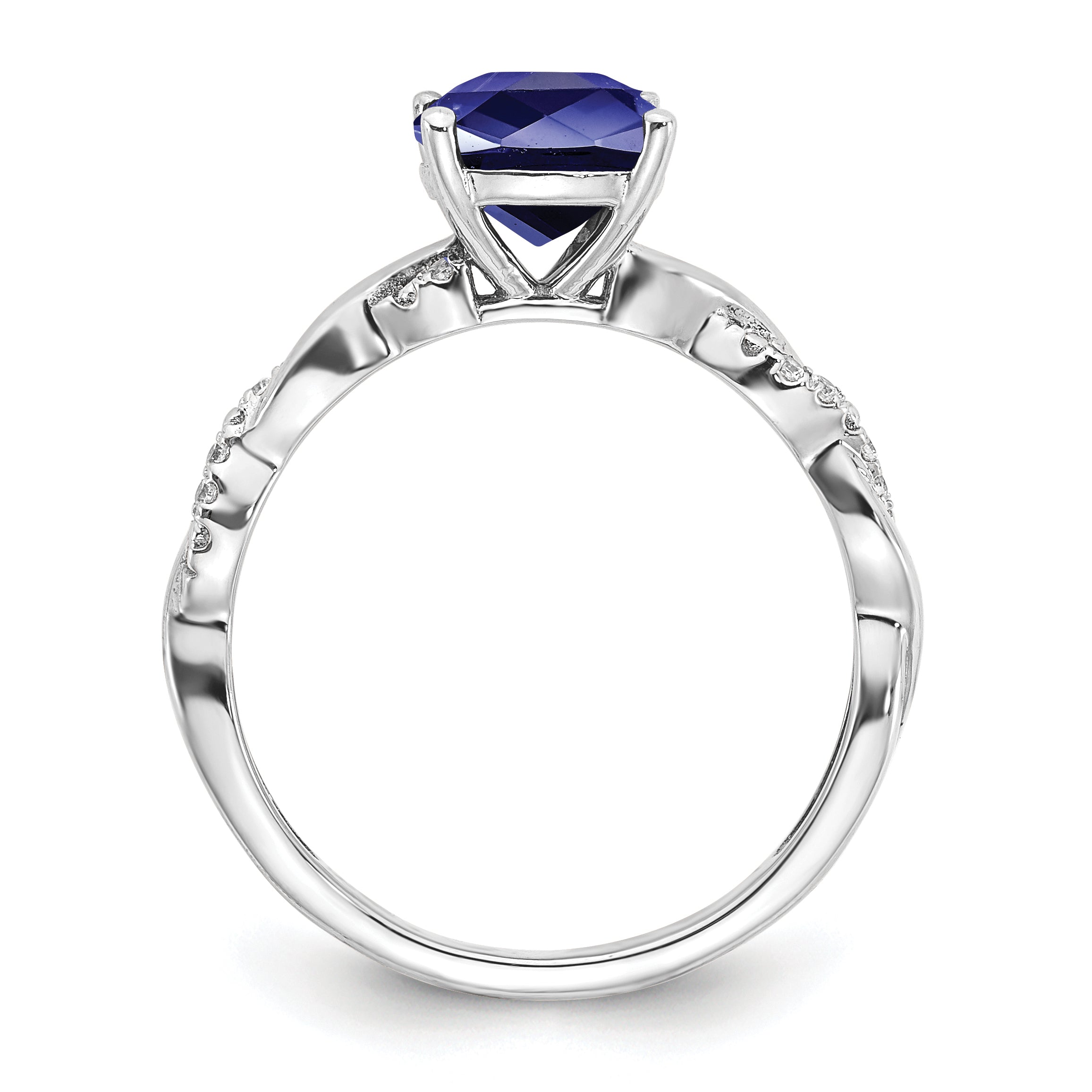 Sterling Silver Rhodium-plated Created Sapphire and Diamond Ring