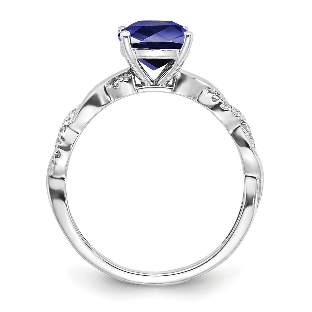 Sterling Silver Rhodium-plated Created Sapphire and Diamond Ring