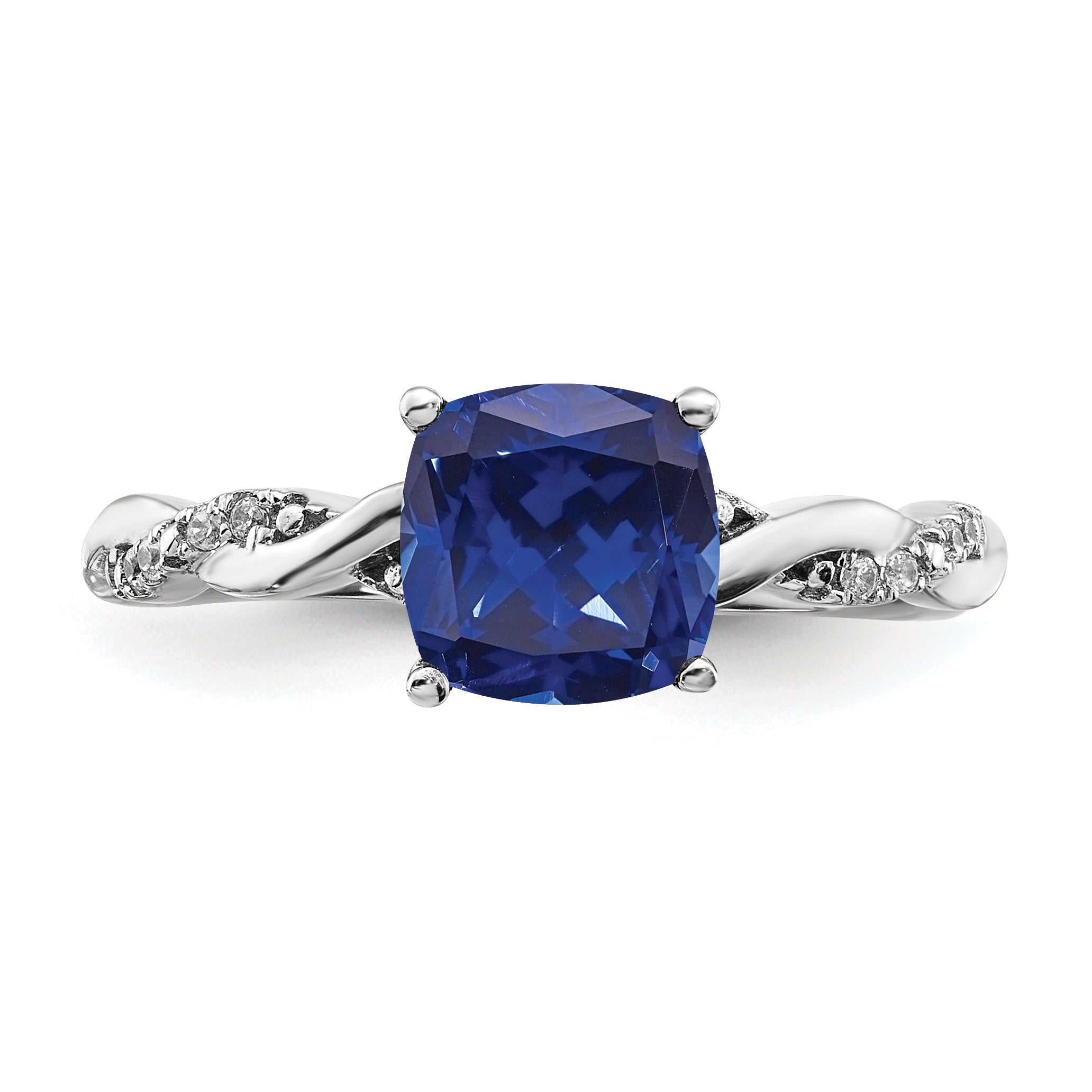 Sterling Silver Rhodium-plated Created Sapphire and Diamond Ring
