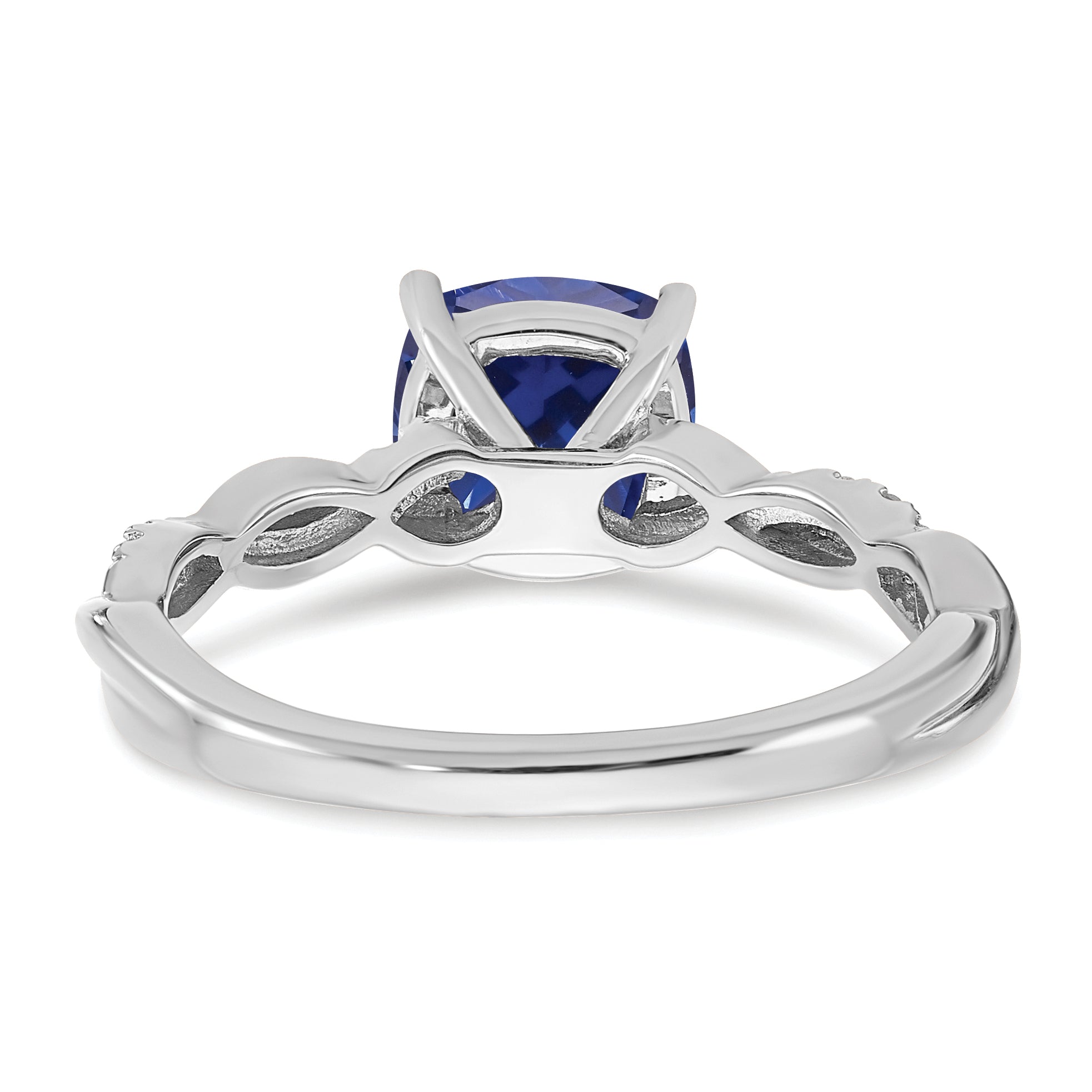 Sterling Silver Rhodium-plated Created Sapphire and Diamond Ring