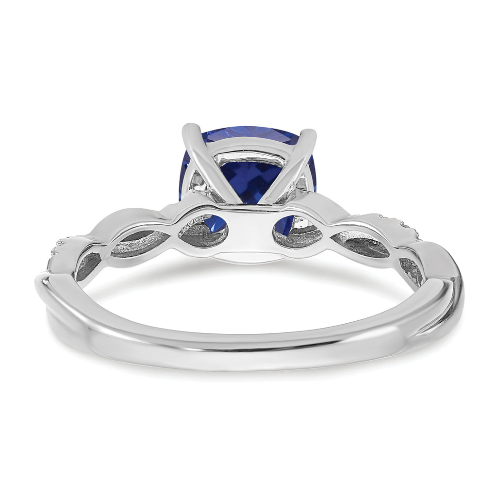 Sterling Silver Rhodium-plated Created Sapphire and Diamond Ring