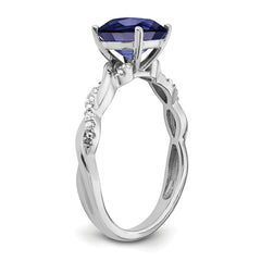 Sterling Silver Rhodium-plated Created Sapphire and Diamond Ring