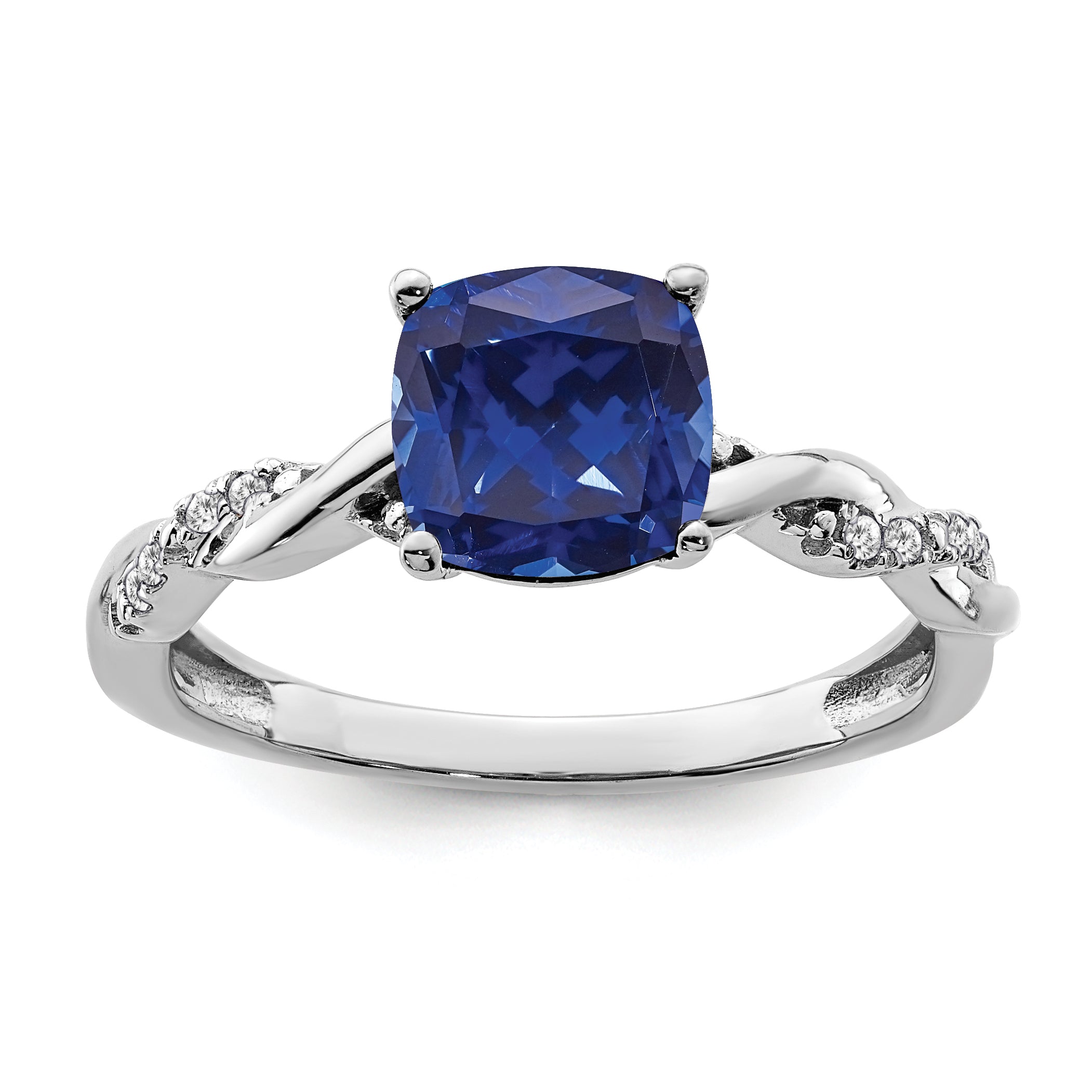 Sterling Silver Rhodium-plated Created Sapphire and Diamond Ring Main image