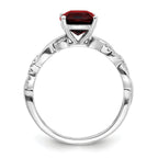 Sterling Silver Rhodium-plated Garnet and Diamond Ring