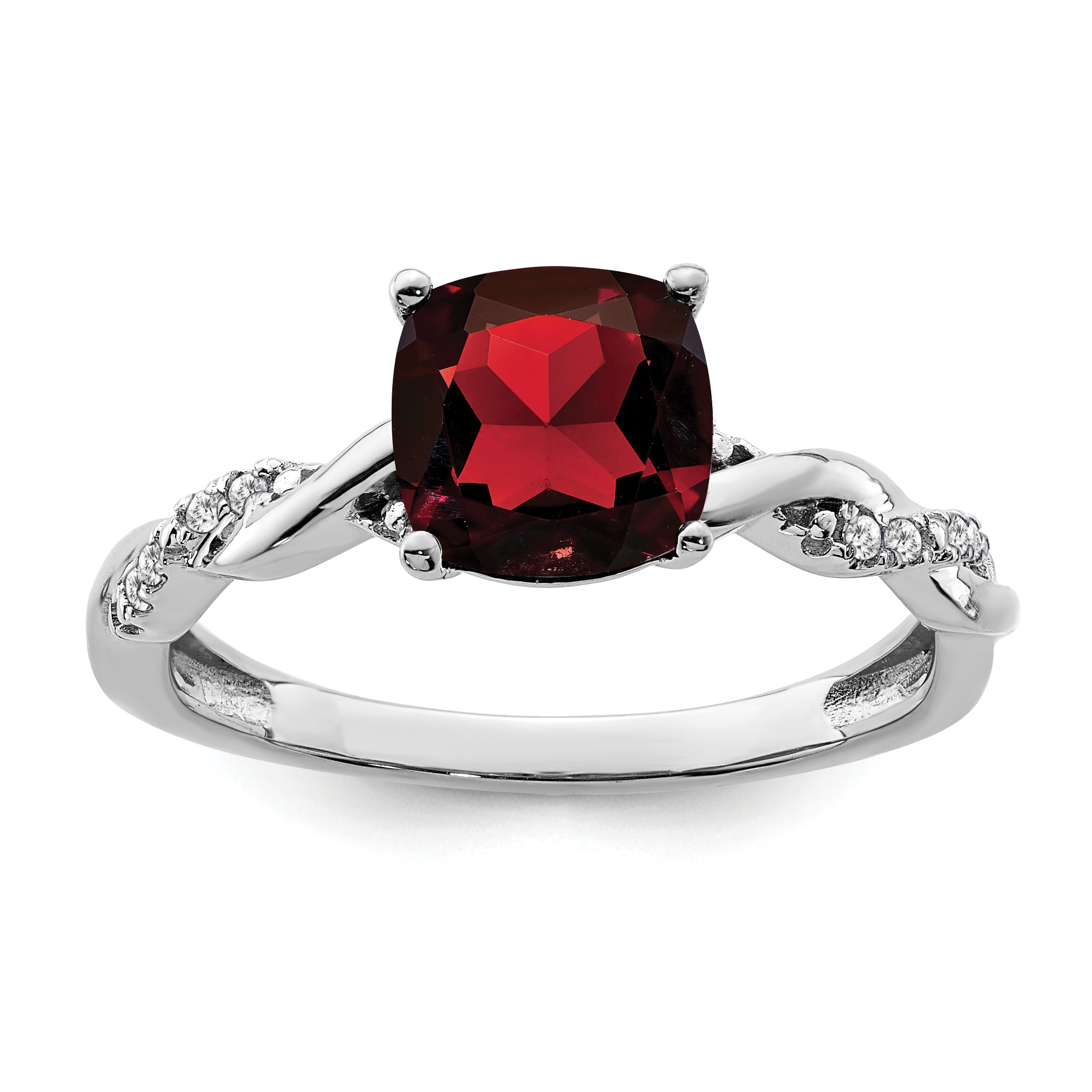Sterling Silver Rhodium-plated Garnet and Diamond Ring Main image