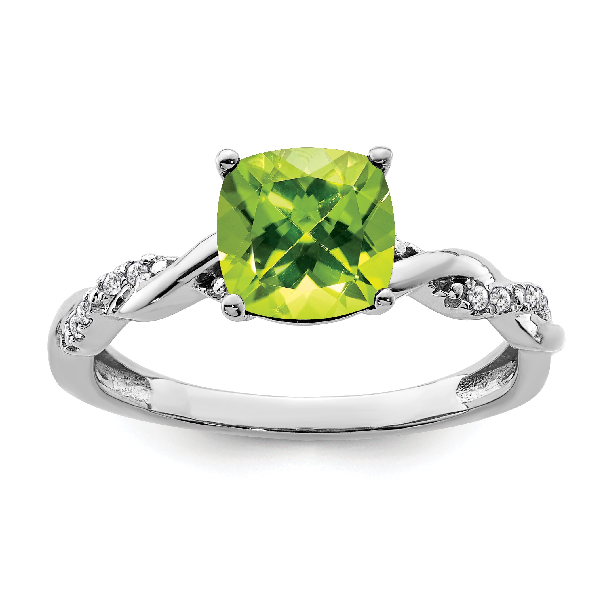 Sterling Silver Rhodium-plated Peridot and Diamond Ring Main image