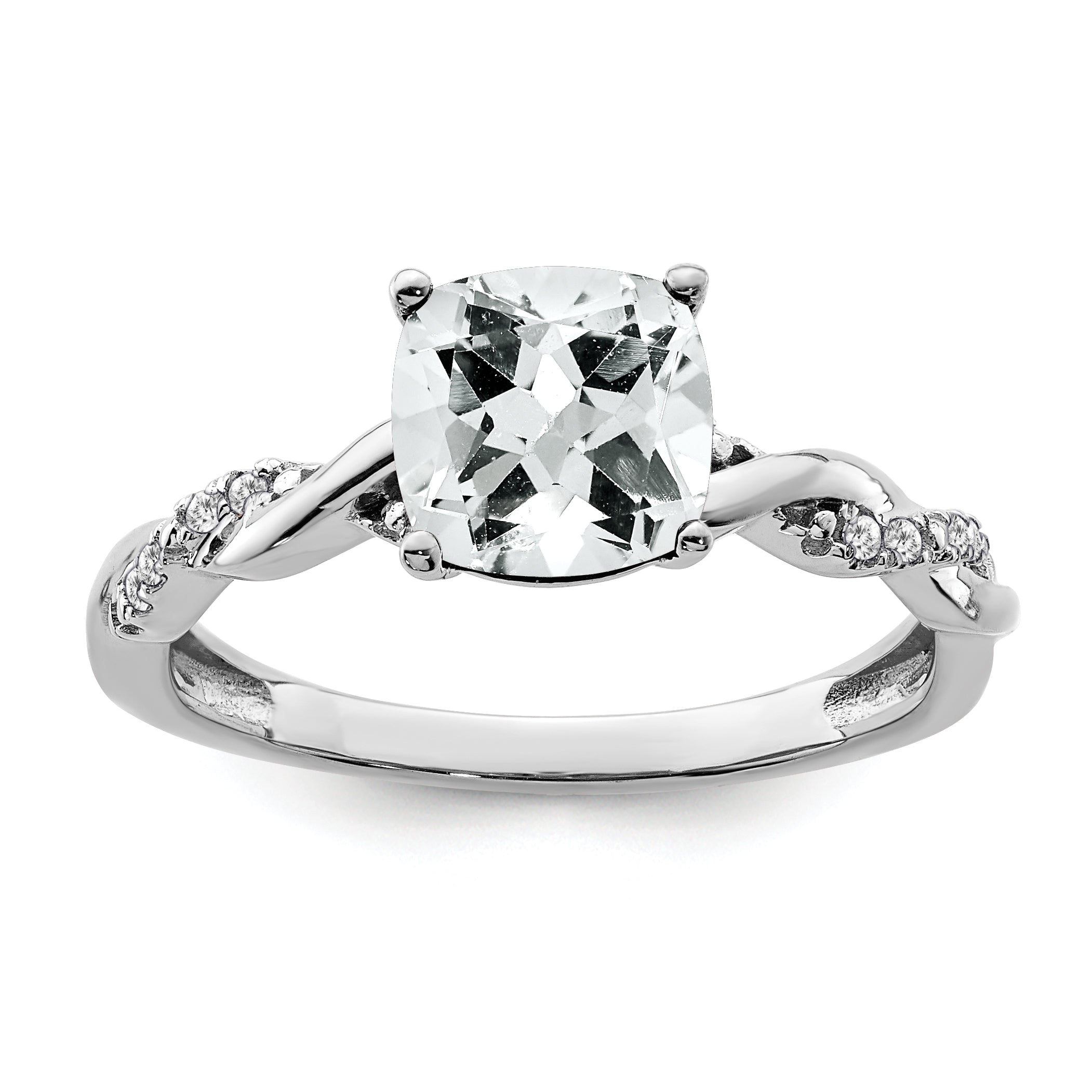 Sterling Silver Rhodium-plated White Topaz and Diamond Ring Main image