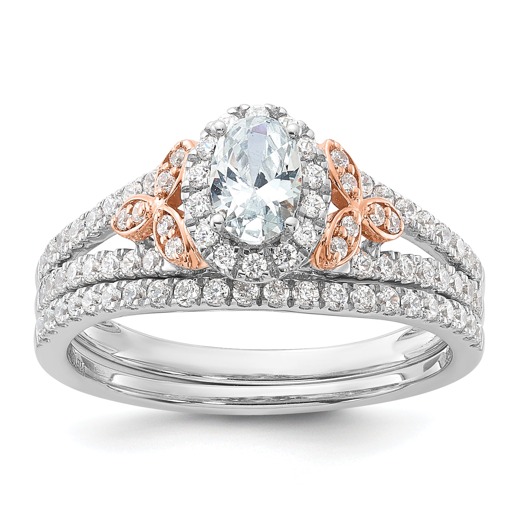14k Two-tone Rose and White Gold 3/4 carat Lab Grown Diamond VS/SI+ G+ Oval Complete Halo Engagement Ring