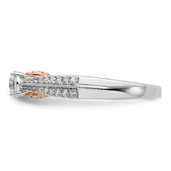 10k Two Tone Rose and White Gold 3/4 carat Lab Grown Diamond VS/SI+ G+ Round Complete Channel Set Shared Prong Engagement Ring