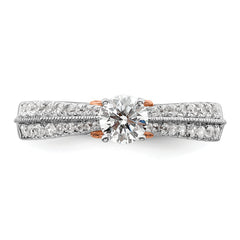 10k Two Tone Rose and White Gold 3/4 carat Lab Grown Diamond VS/SI+ G+ Round Complete Channel Set Shared Prong Engagement Ring