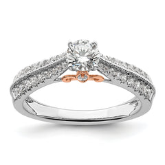10k Two Tone Rose and White Gold 3/4 carat Lab Grown Diamond VS/SI+ G+ Round Complete Channel Set Shared Prong Engagement Ring