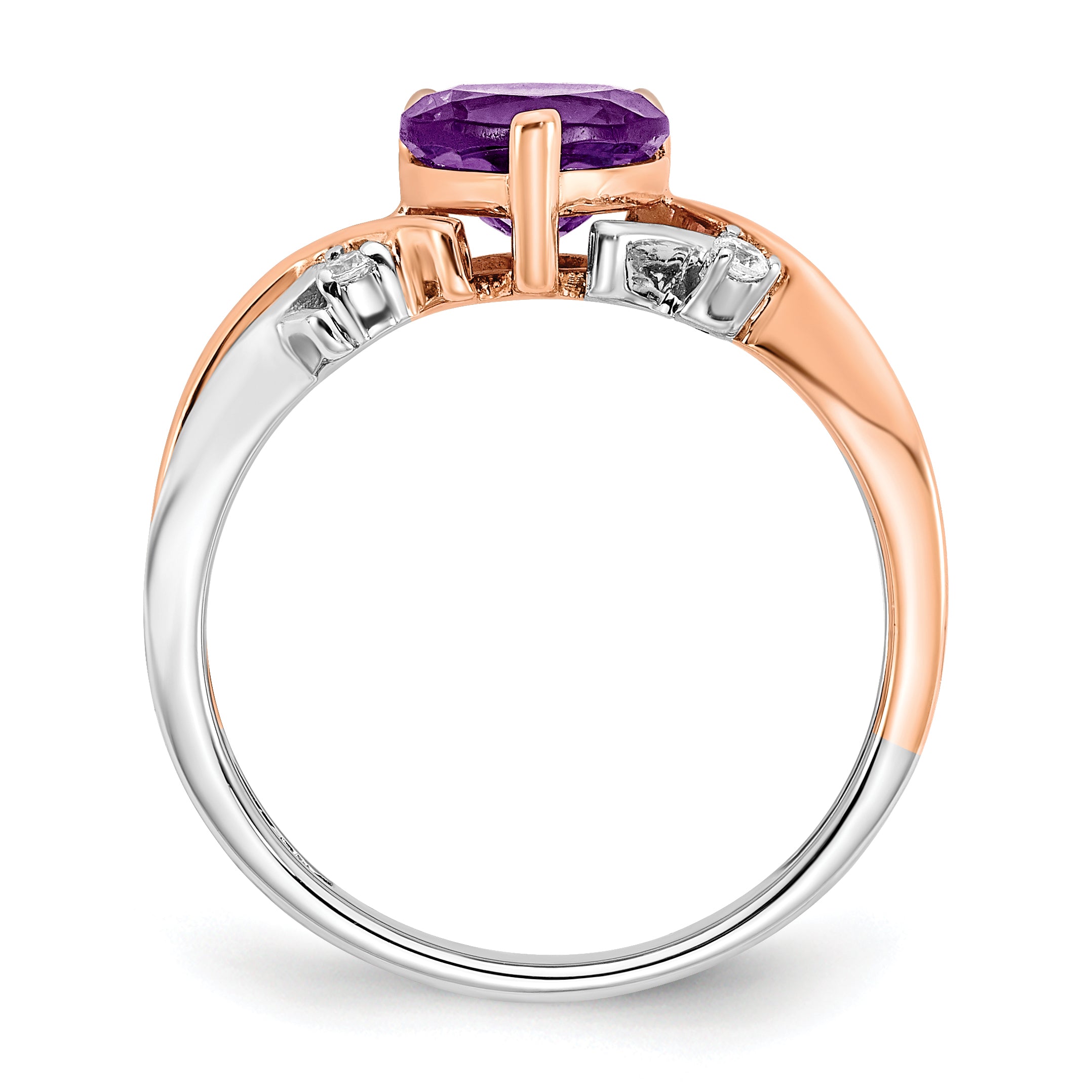 14k Two-tone Heart Amethyst and Diamond Ring Secondary image
