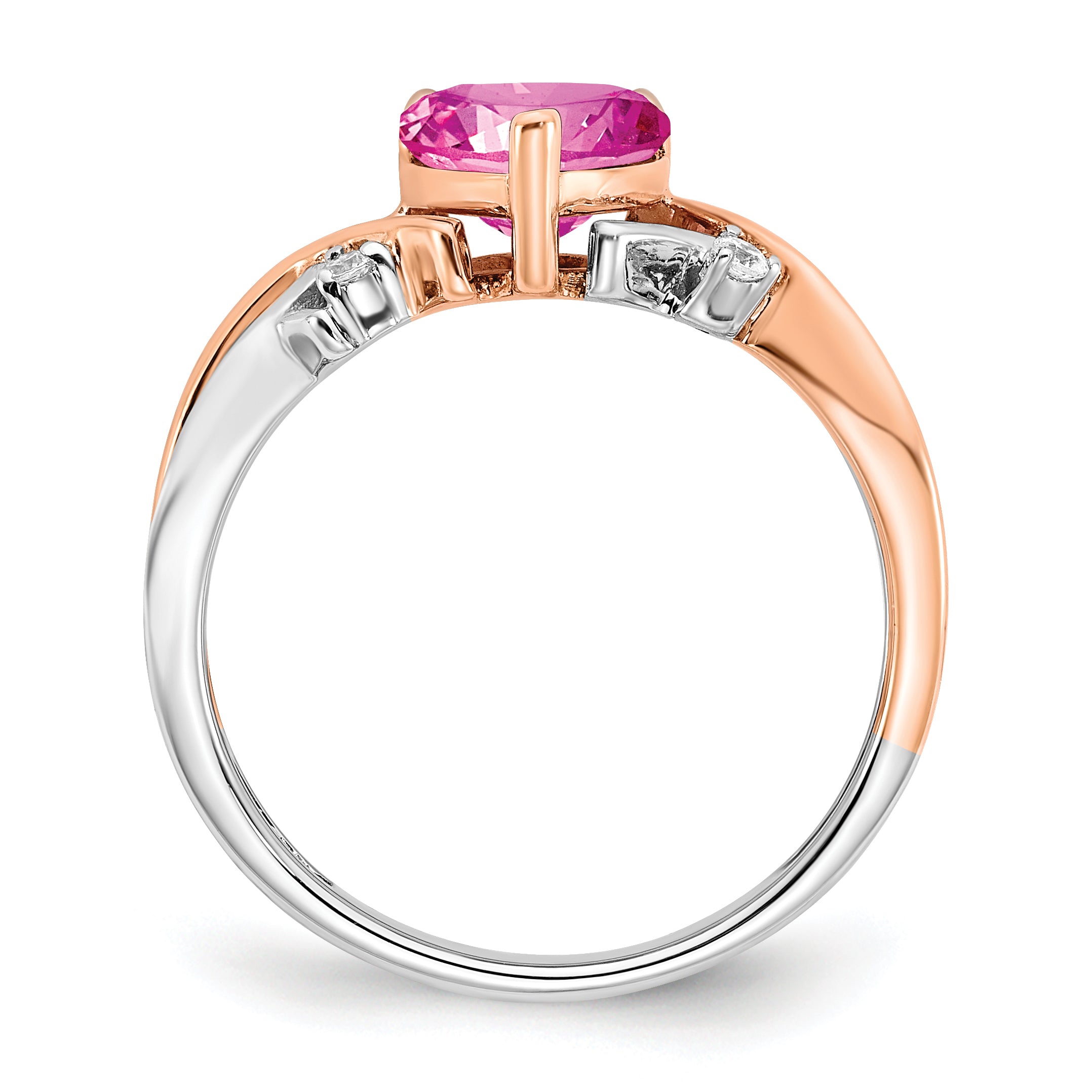 14k Two-tone Heart Created Pink Sapphire and Diamond Ring Secondary image
