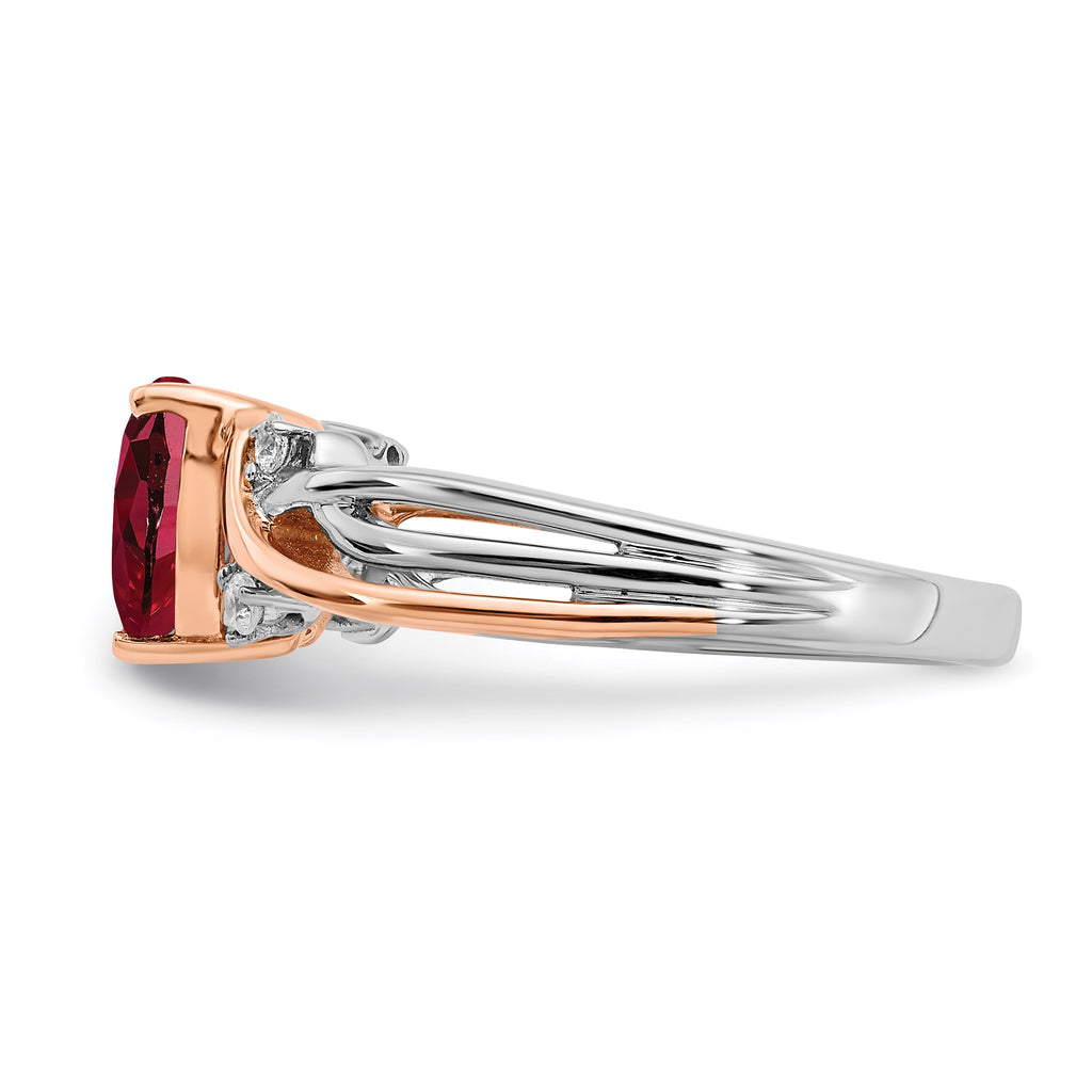 14k Two-tone Heart Created Ruby and Diamond Ring