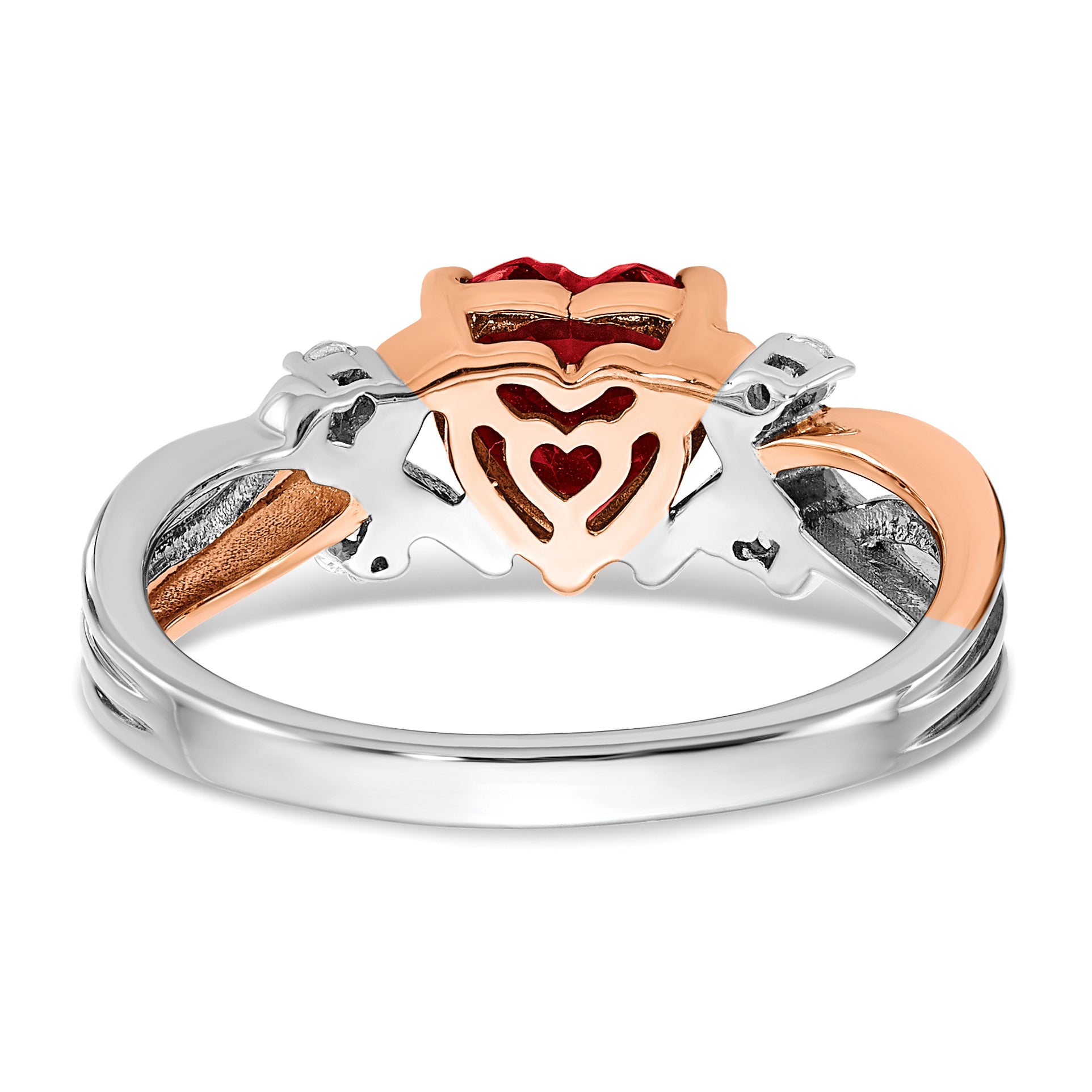 14k Two-tone Heart Created Ruby and Diamond Ring
