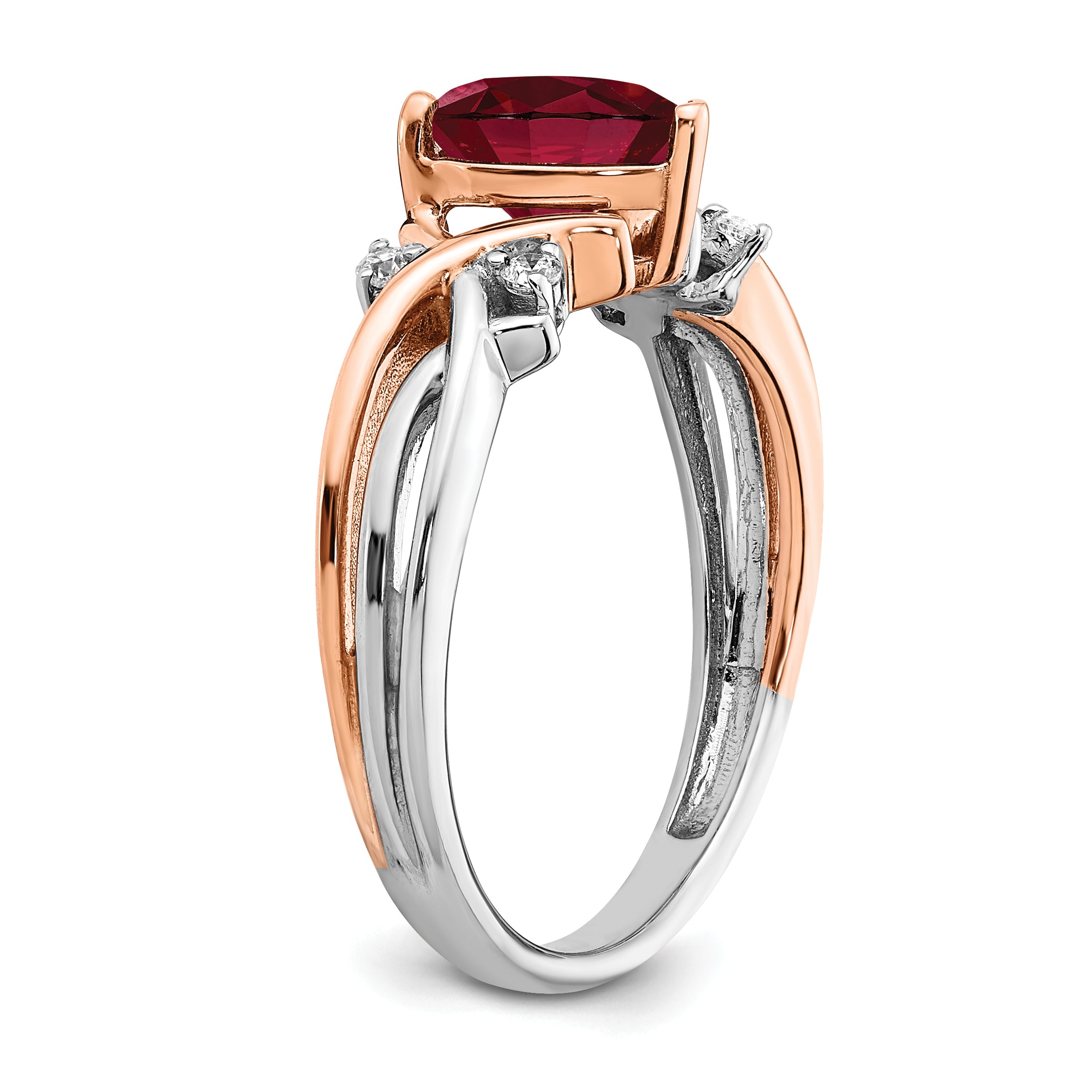 14k Two-tone Heart Created Ruby and Diamond Ring
