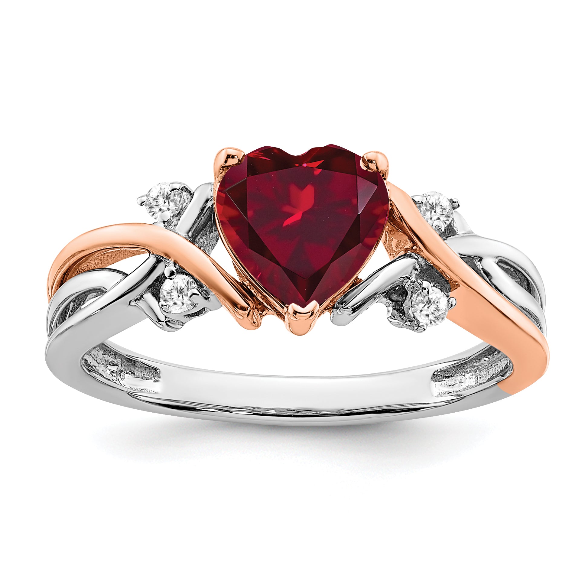 14k Two-tone Heart Created Ruby and Diamond Ring Main image