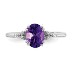 Sterling Silver Rhodium-plated Amethyst and Diamond Ring