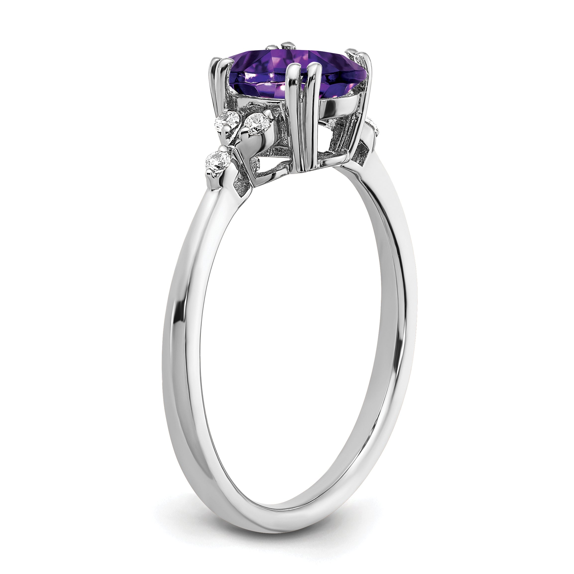 Sterling Silver Rhodium-plated Amethyst and Diamond Ring
