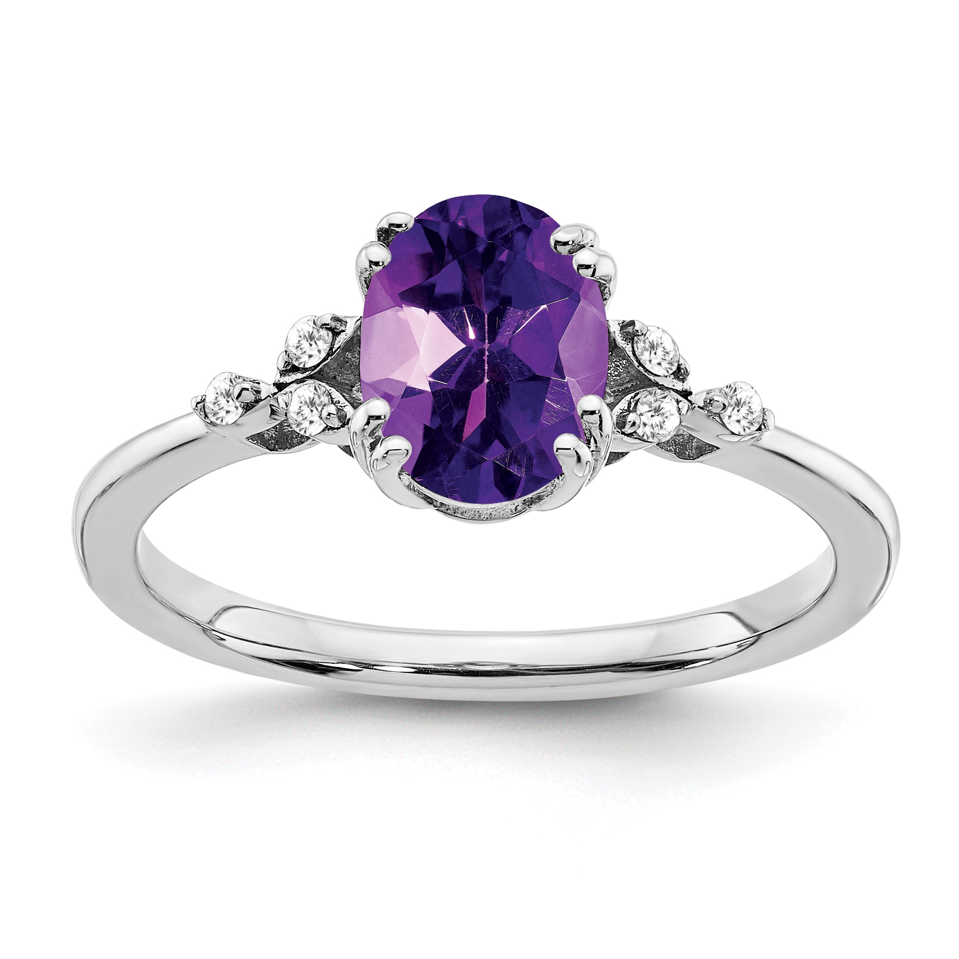 Sterling Silver Rhodium-plated Amethyst and Diamond Ring Main image