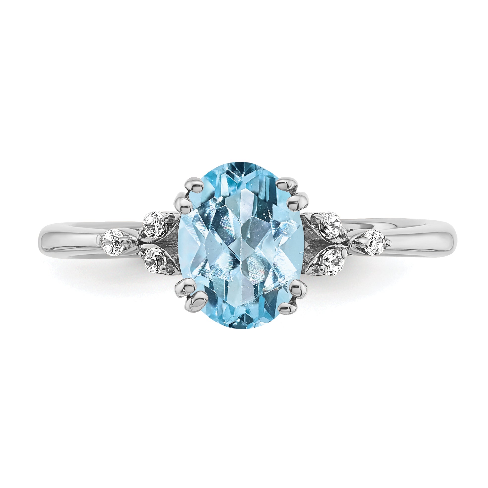 Sterling Silver Rhodium-plated Aquamarine and Diamond Ring