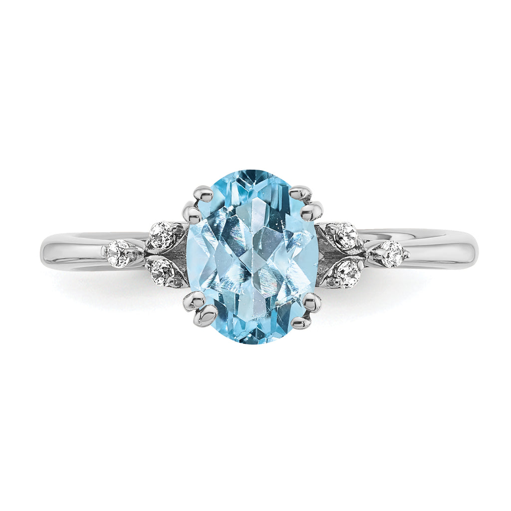 Sterling Silver Rhodium-plated Aquamarine and Diamond Ring