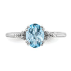 Sterling Silver Rhodium-plated Aquamarine and Diamond Ring