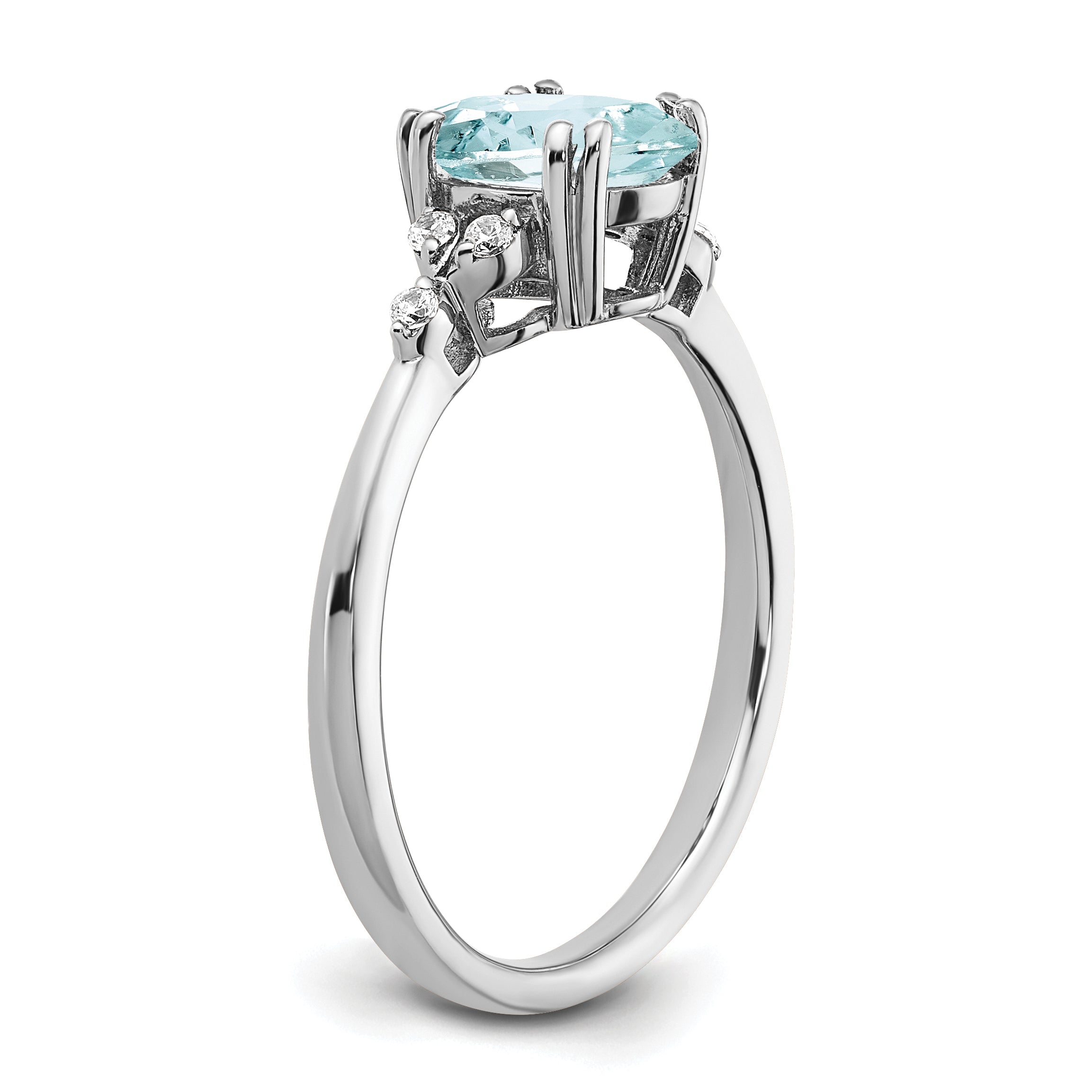 Sterling Silver Rhodium-plated Aquamarine and Diamond Ring