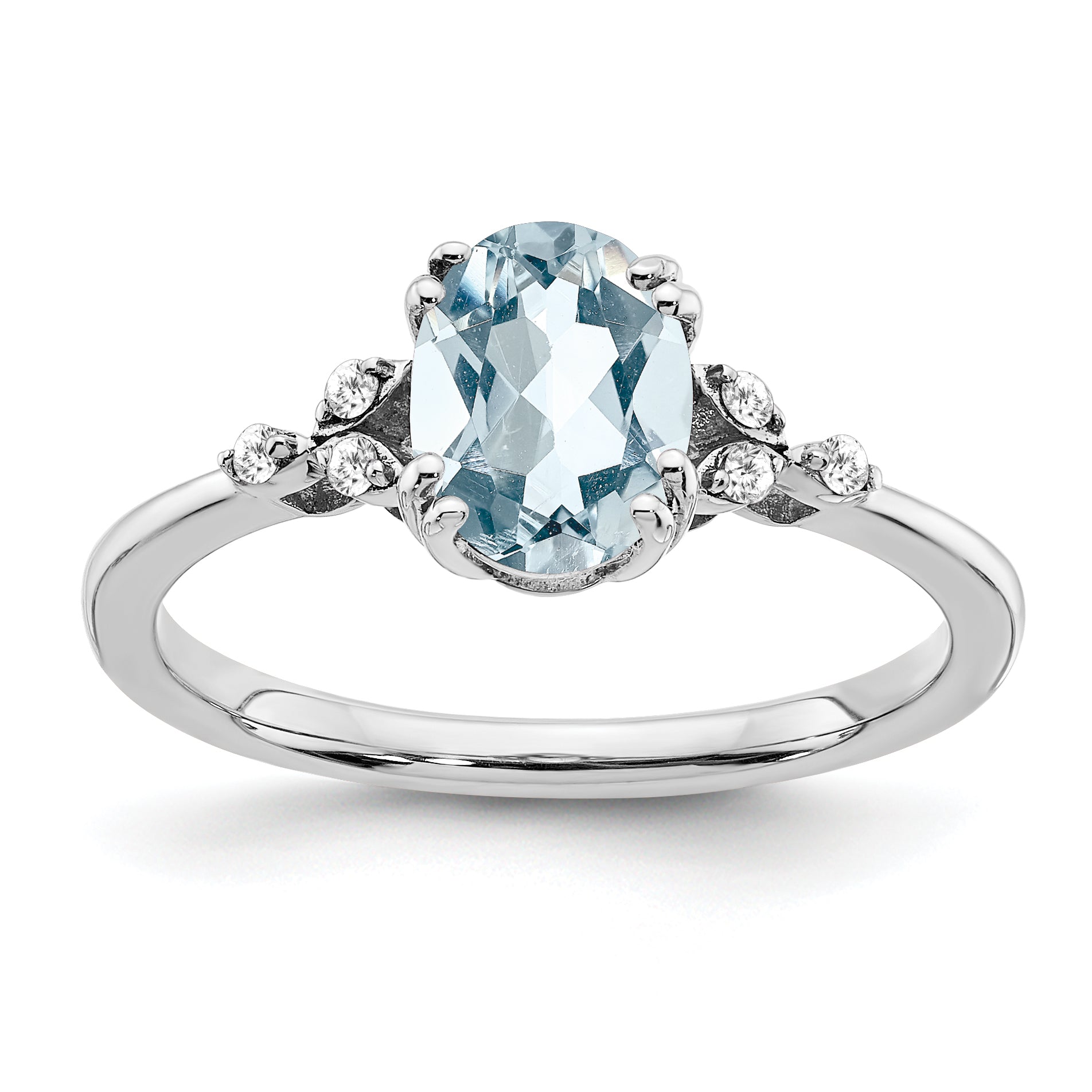 Sterling Silver Rhodium-plated Aquamarine and Diamond Ring Main image
