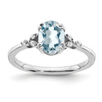 Sterling Silver Rhodium-plated Aquamarine and Diamond Ring